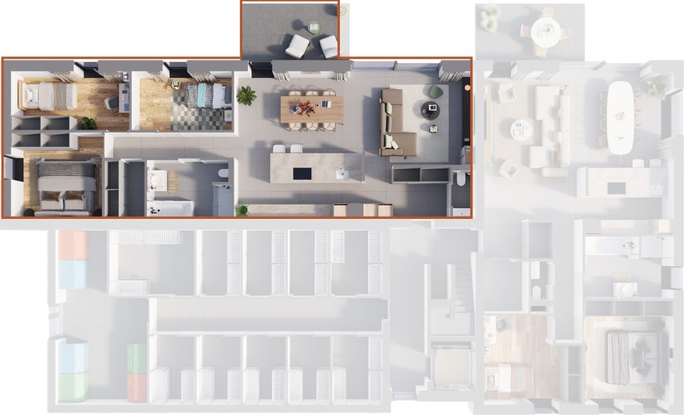 Plan du rez-de-chaussée de la Résidence de la Forge : situation de l’appartement 1 dans l’immeuble