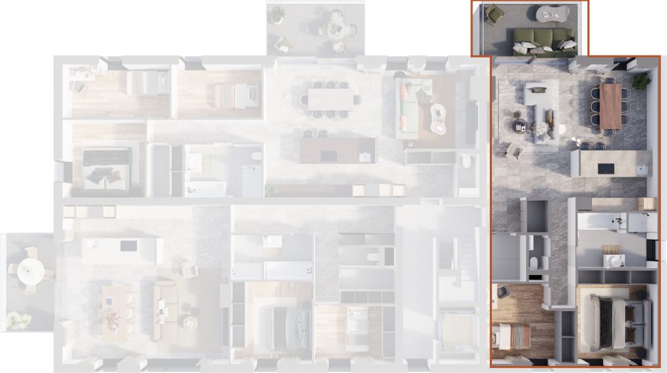 Plan du 1er étage de la Résidence de la Forge : situation de l’appartement 5 dans l’immeuble